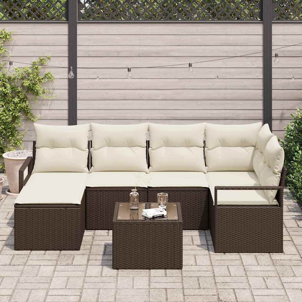Set Divano da Giardino 7 pcs Marrone Poly Rattan