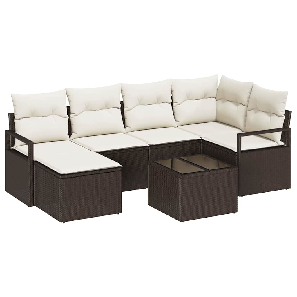 Set Divano da Giardino 7 pcs Marrone Poly Rattan
