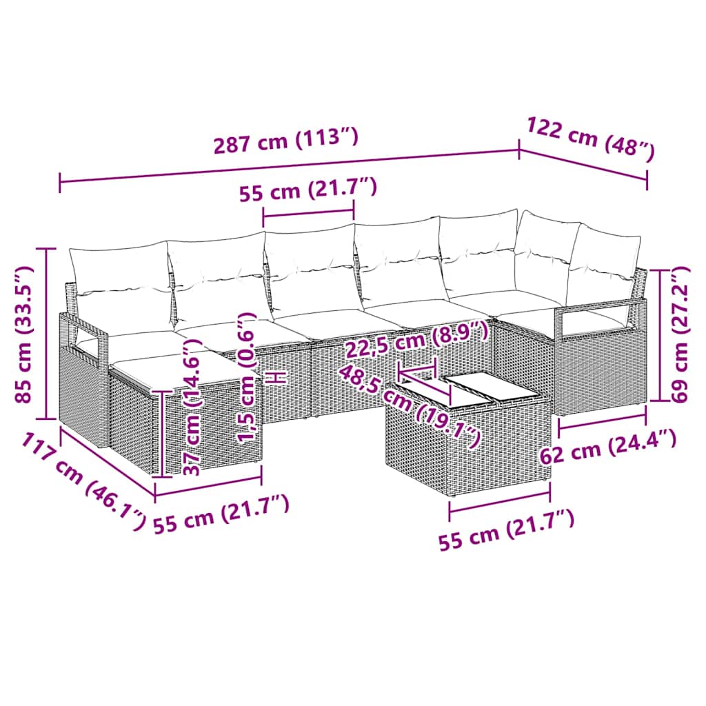 Set di divani 8 pcs Grigio polyrattan - homemem39