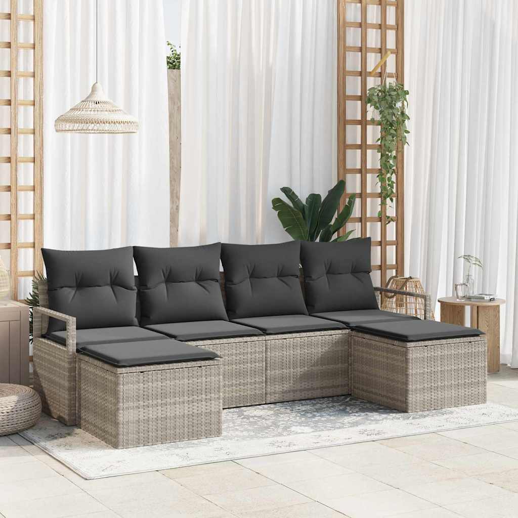 Set Divano da Giardino 6 pcs Grigio chiaro Poly Rattan