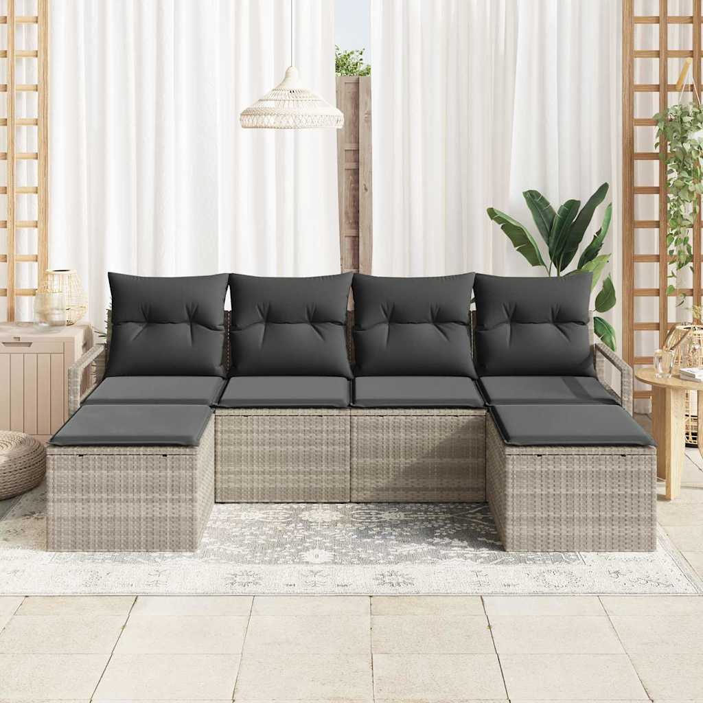 Set Divano da Giardino 6 pcs Grigio chiaro Poly Rattan