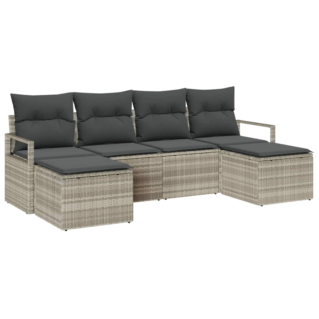 Set Divano da Giardino 6 pcs Grigio chiaro Poly Rattan