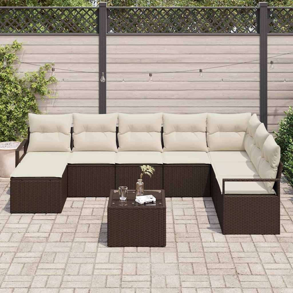 Set Divano da Giardino 9 pcs Marrone Poly Rattan