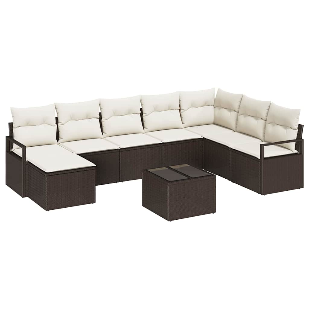 Set Divano da Giardino 9 pcs Marrone Poly Rattan