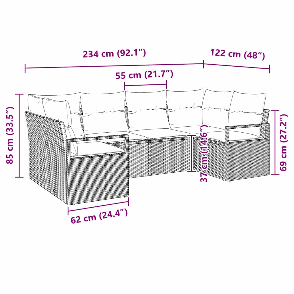 Set Divano da Giardino 6 pcs Beige Poly Rattan