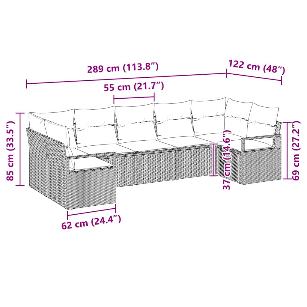 Set Divano da Giardino 7 pcs Grigio Poly Rattan