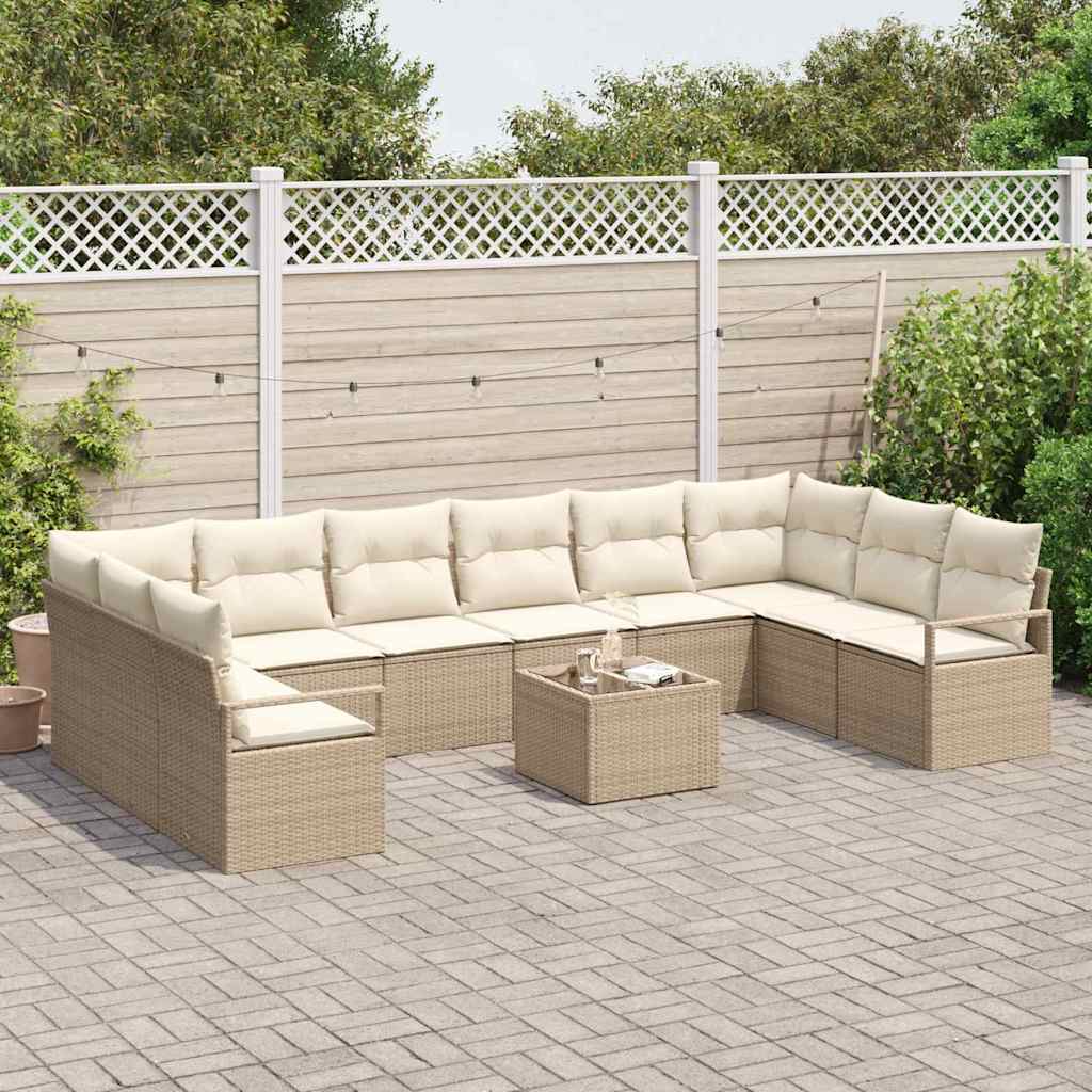 Set Divano da Giardino 11 pcs Beige Poly Rattan