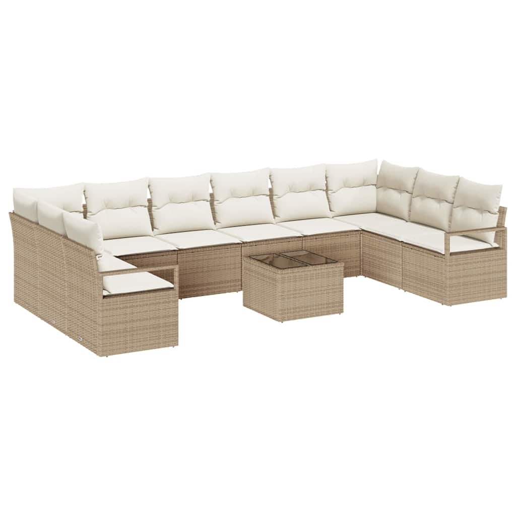 Set Divano da Giardino 11 pcs Beige Poly Rattan