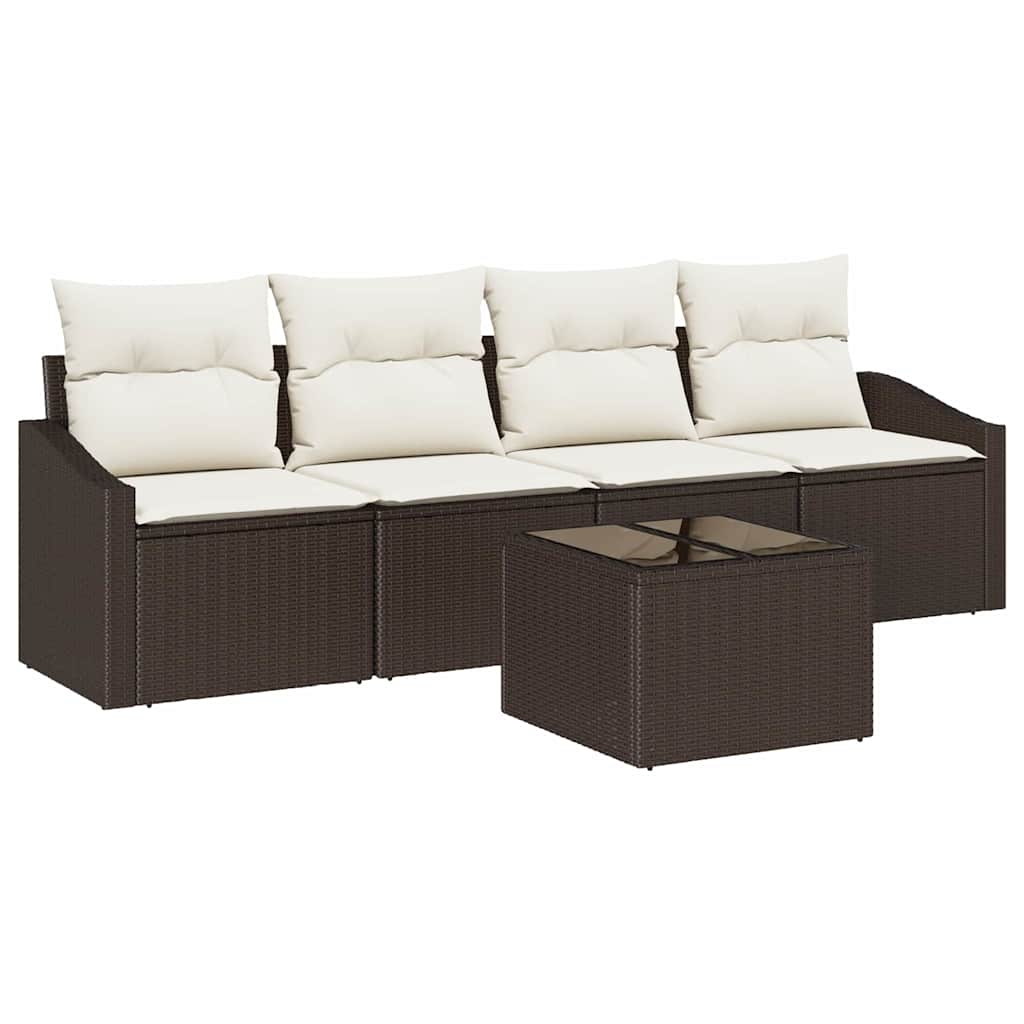 Set Divano da Giardino 5 pcs Marrone e Crema 55 x 55 x 37 cm