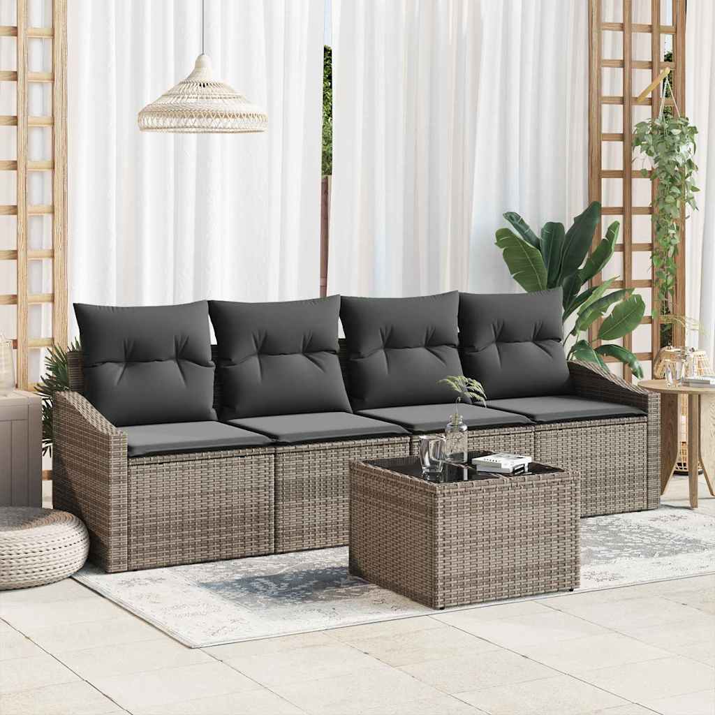 Set Divano da Giardino con cuscino 5 pcs Grigio 55 x 55 x 37 cm