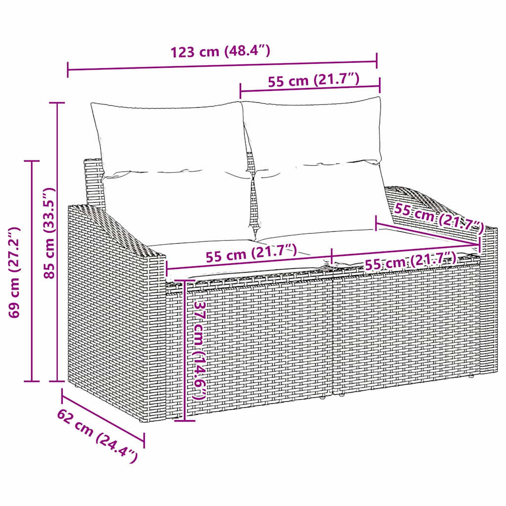 Set Divano da Giardino con cuscino 5 pcs Grigio 55 x 55 x 37 cm