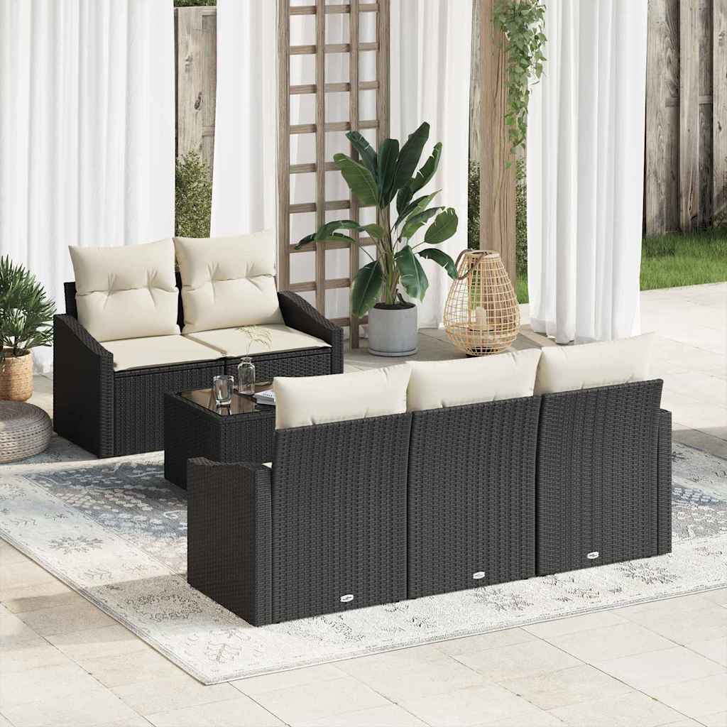Set Divano da Giardino 6 pcs Nero e Crema 55 x 55 x 37 cm