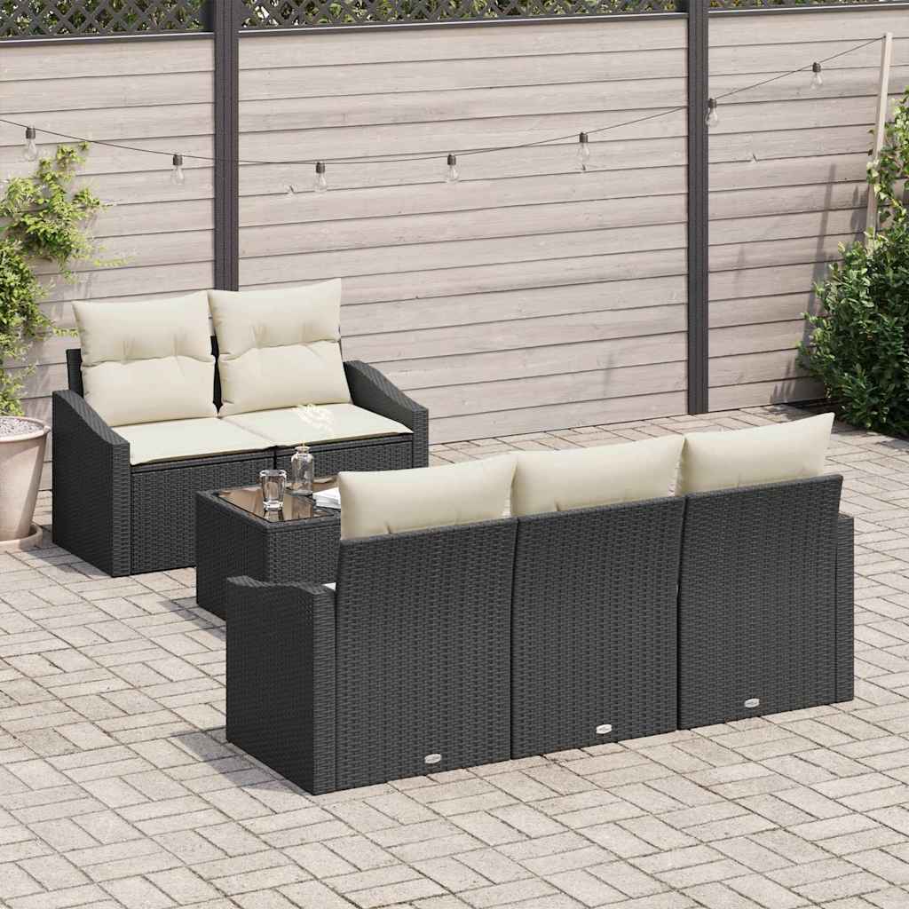 Set Divano da Giardino 6 pcs Nero e Crema 55 x 55 x 37 cm