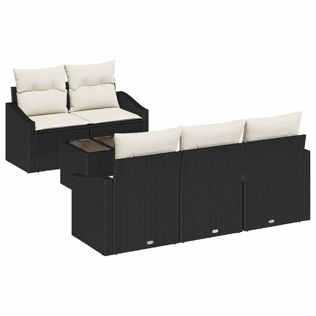 Set Divano da Giardino 6 pcs Nero e Crema 55 x 55 x 37 cm