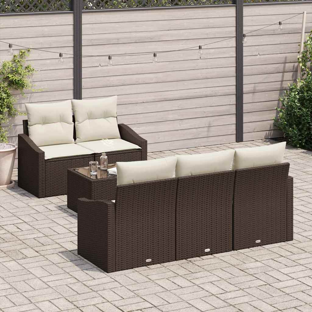 Set Divano da Giardino 6 pcs Marrone e Crema 55 x 55 x 37 cm