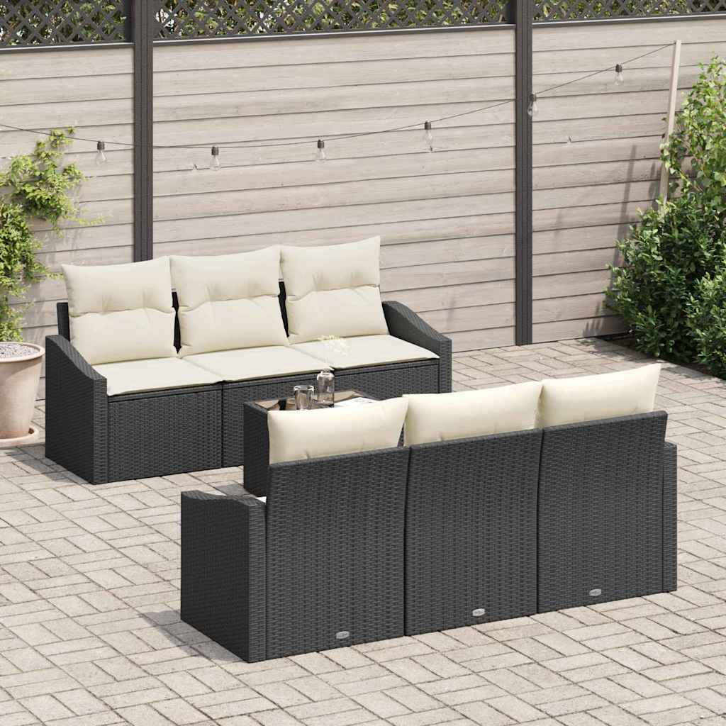 Set Divano da Giardino 7 pcs Nero e Crema 55 x 55 x 37 cm