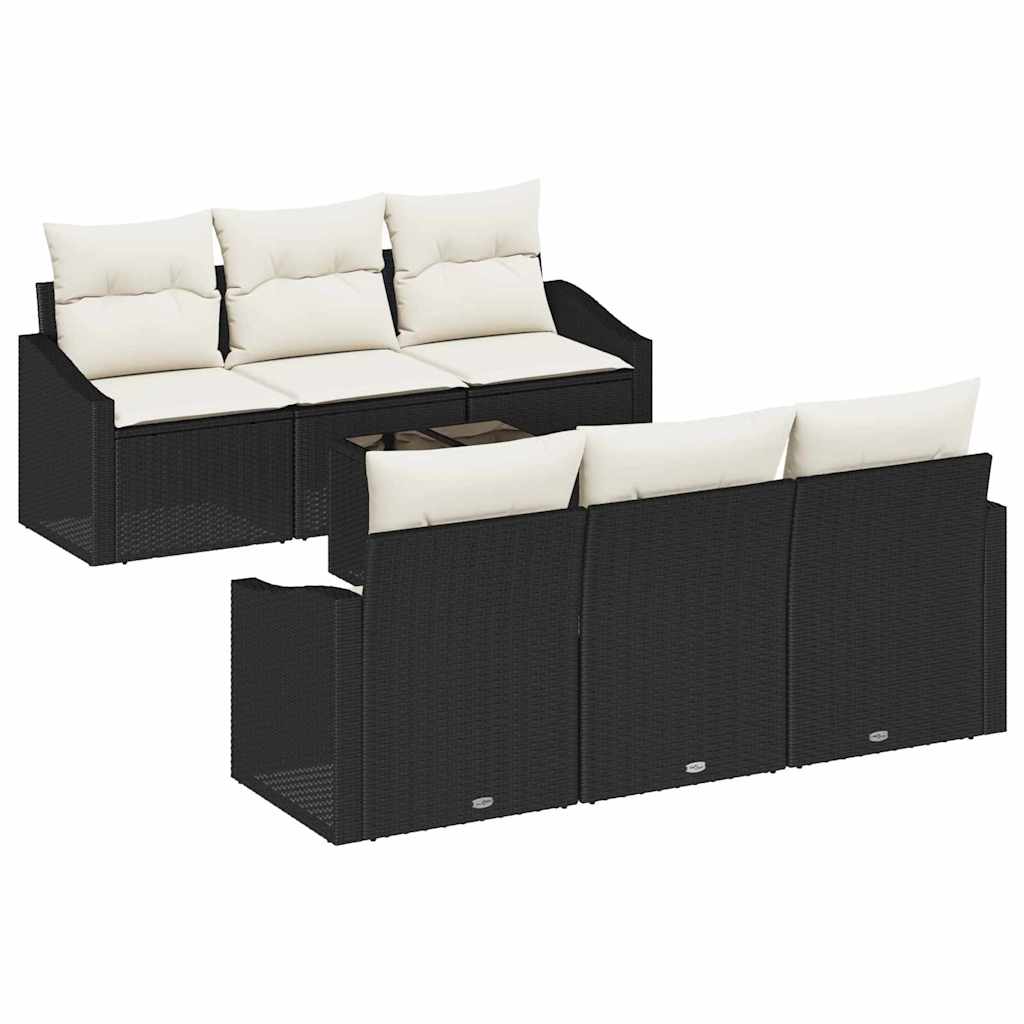 Set Divano da Giardino 7 pcs Nero e Crema 55 x 55 x 37 cm