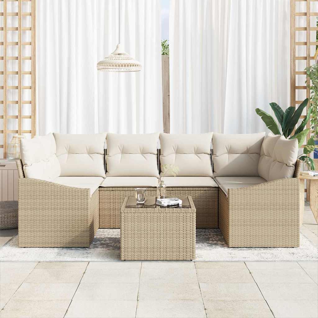 Set Divano da Giardino 7 pcs Beige e Crema 55 x 55 x 37 cm