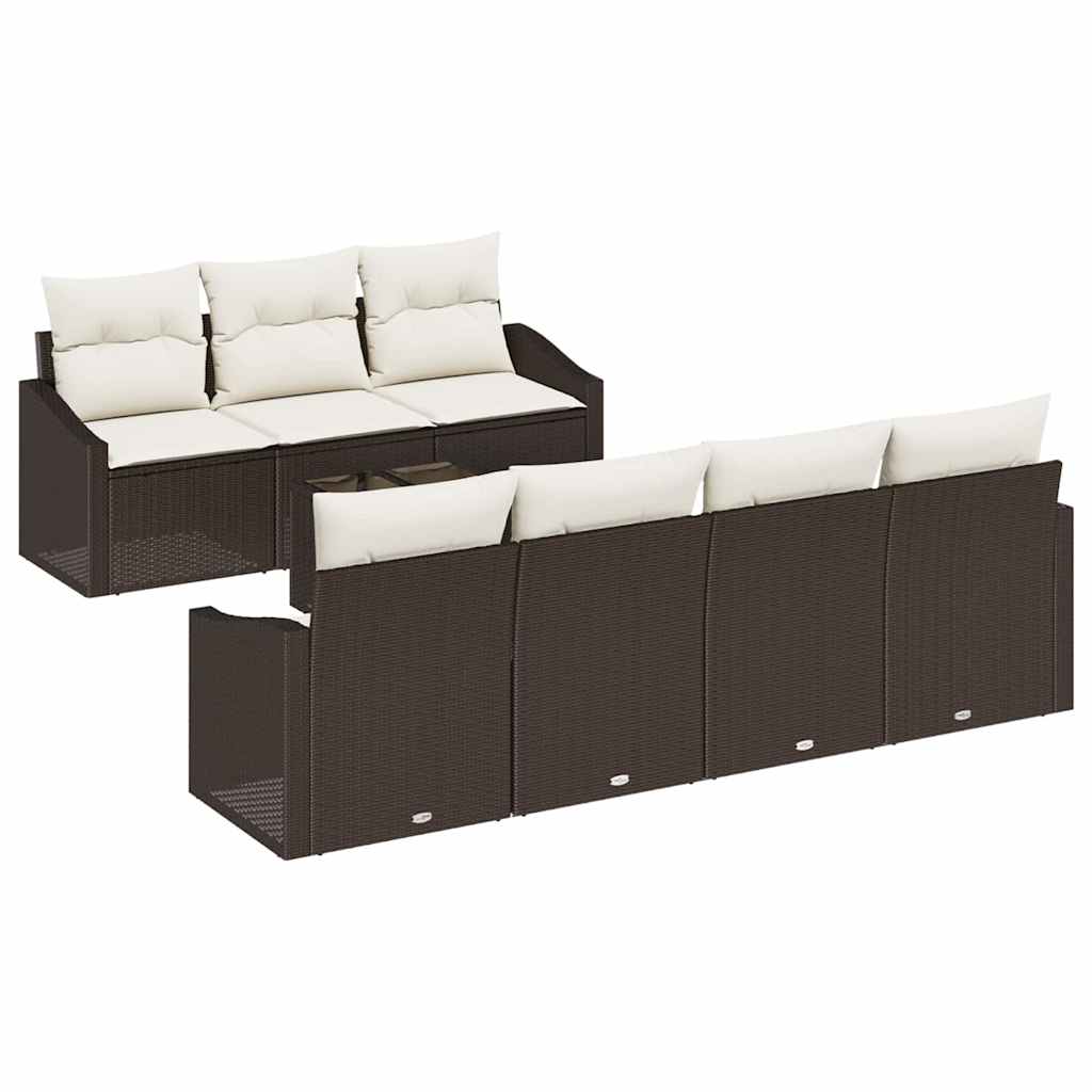 Set Divano da Giardino 8 pcs Marrone e Crema 55 x 55 x 37 cm