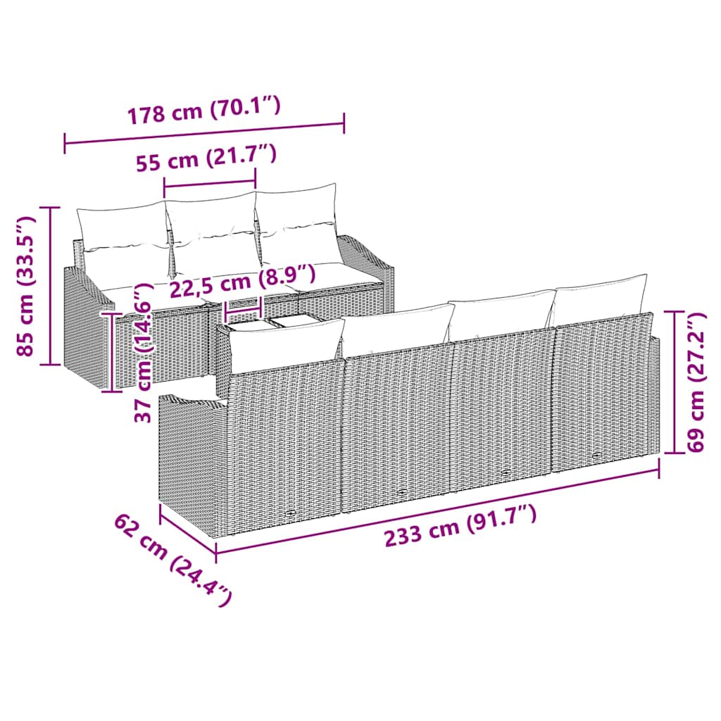 Set Divano da Giardino con cuscino 8 pcs Grigio 55 x 55 x 37 cm