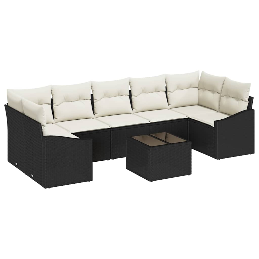 Set Divano da Giardino 8 pcs Nero e Crema 55 x 55 x 37 cm