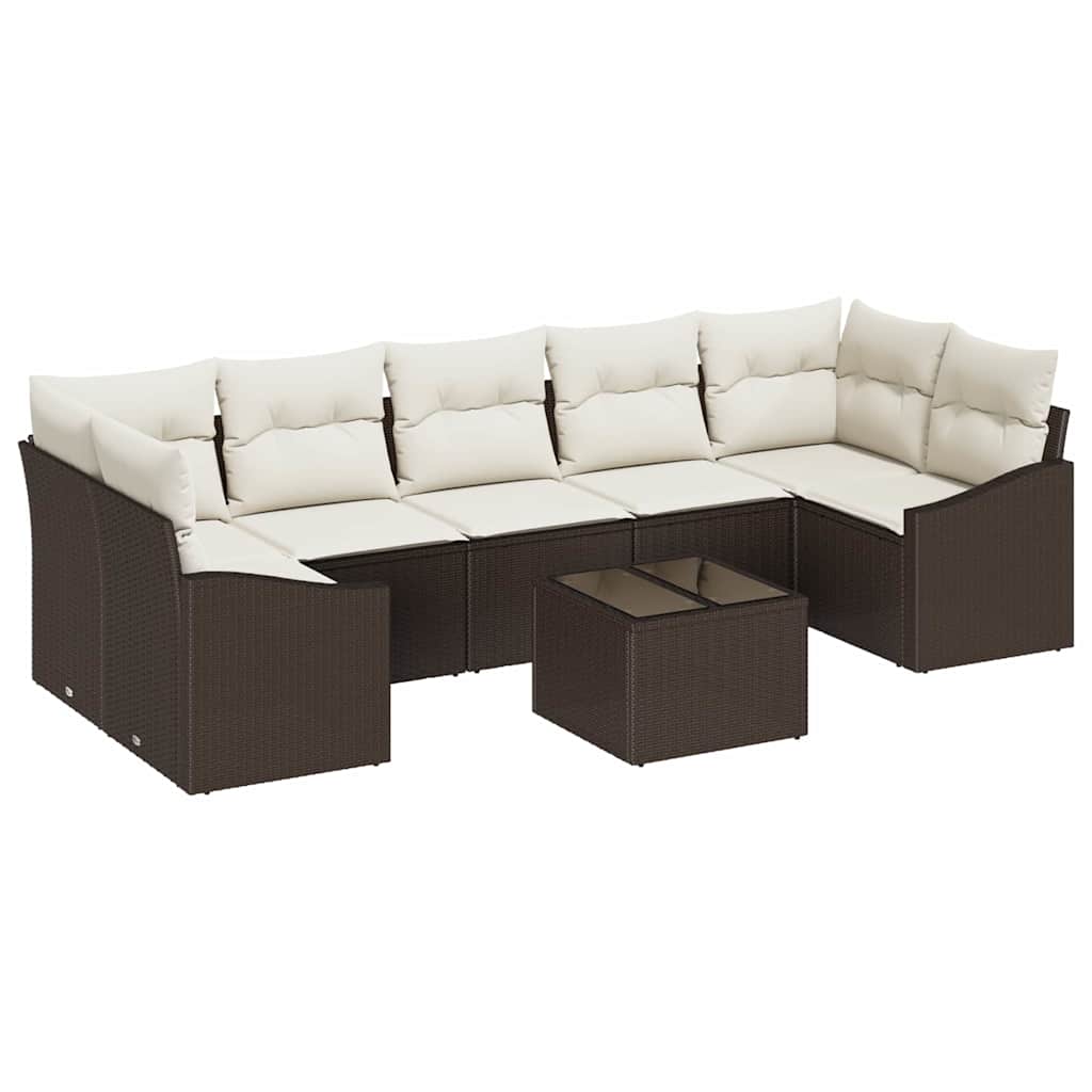 Set Divano da Giardino 8 pcs Marrone e Crema 55 x 55 x 37 cm