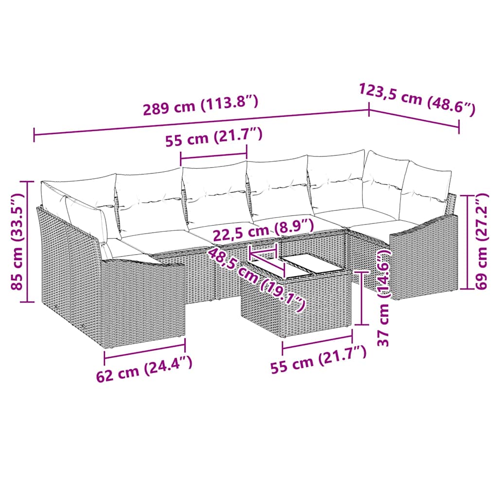 Set Divano da Giardino 8 pcs Marrone e Crema 55 x 55 x 37 cm
