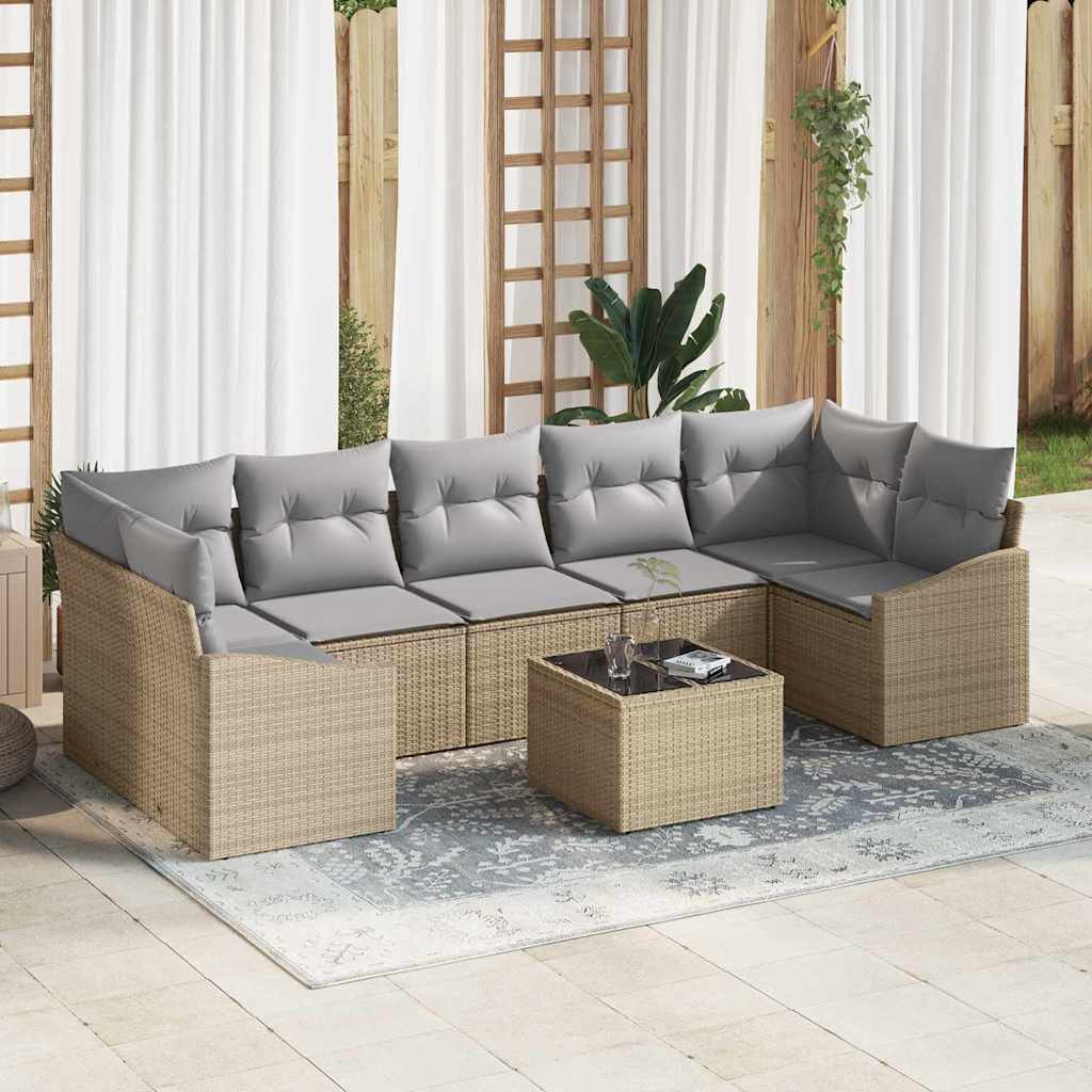 Set Divano da Giardino con cuscino 8 pcs Beige e Grigio Chiaro