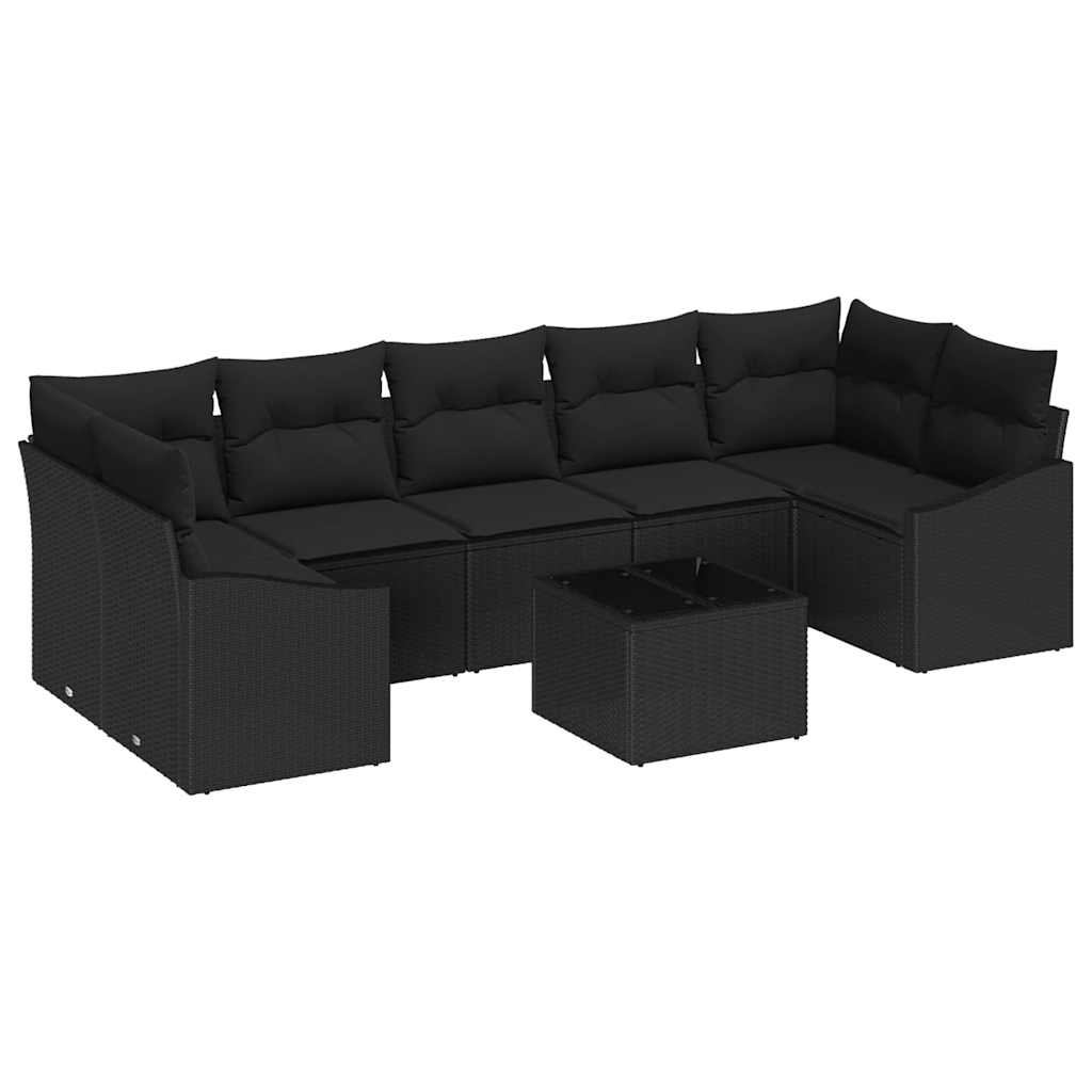 Set Divano da Giardino con cuscino 8 pcs Nero 55 x 55 x 37 cm