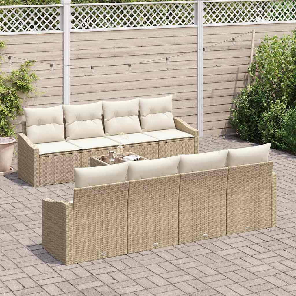 Set Divano da Giardino 9 pcs Beige e Crema 55 x 55 x 37 cm
