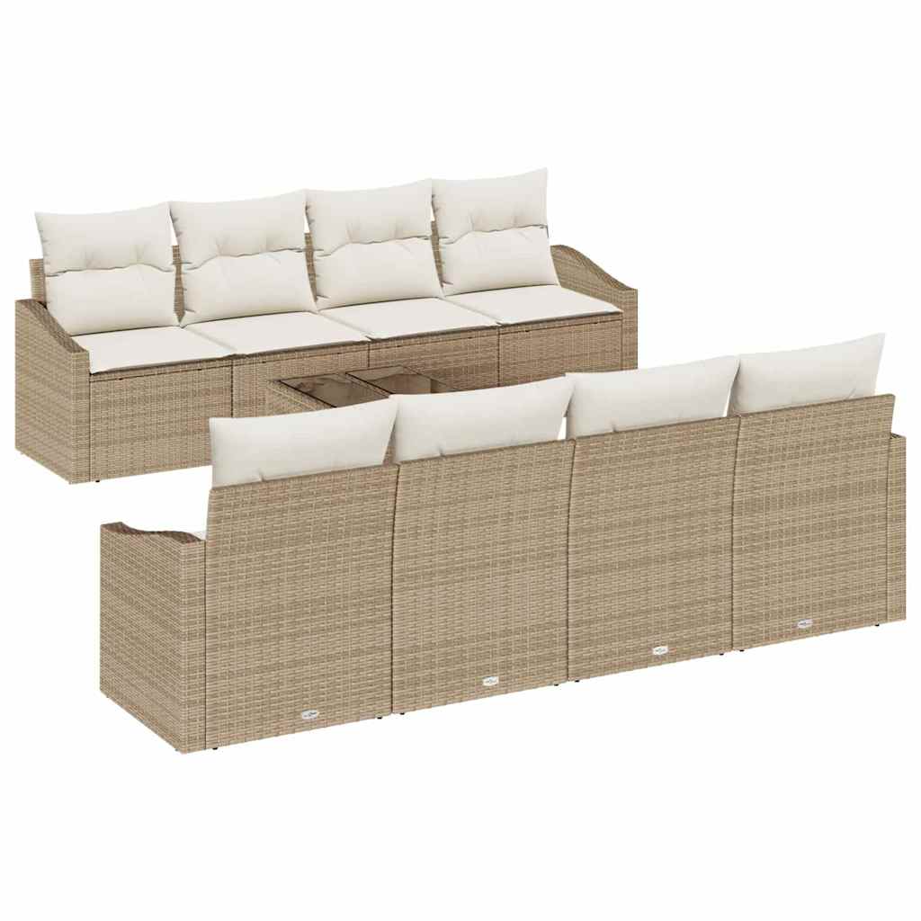Set Divano da Giardino 9 pcs Beige e Crema 55 x 55 x 37 cm