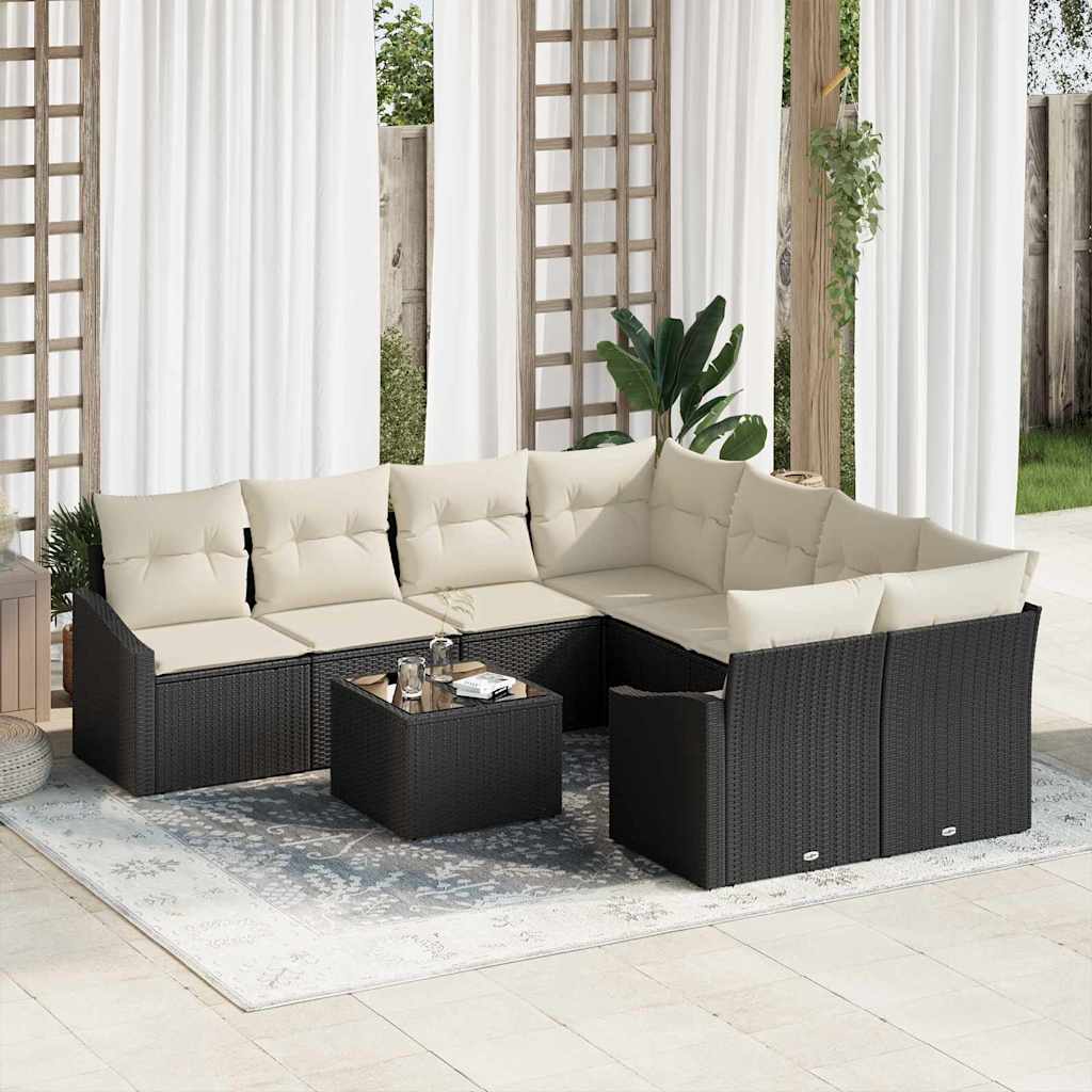 Set Divano da Giardino 9 pcs Nero e Crema 55 x 55 x 37 cm