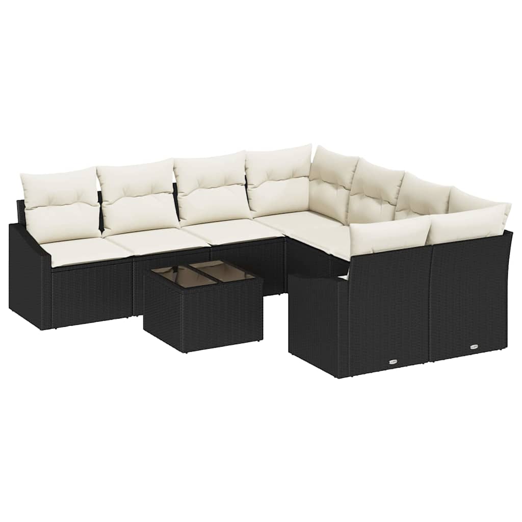 Set Divano da Giardino 9 pcs Nero e Crema 55 x 55 x 37 cm