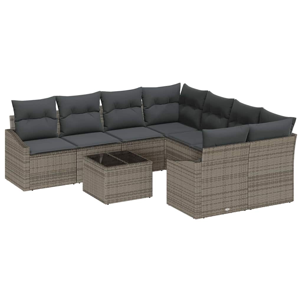 Set Divano da Giardino con cuscino 9 pcs Grigio 55 x 55 x 37 cm