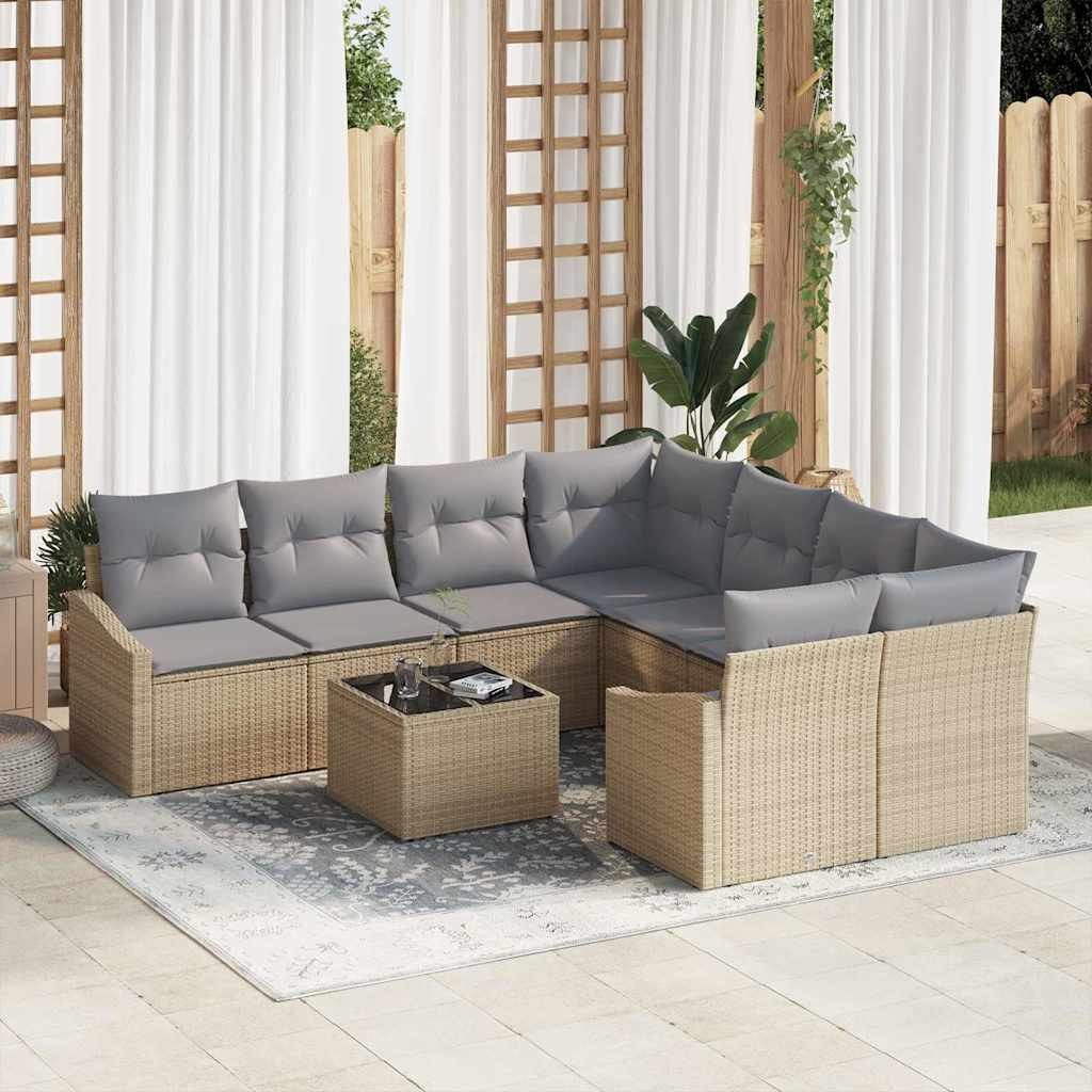 Set Divano da Giardino con cuscino 9 pcs Beige e Grigio Chiaro