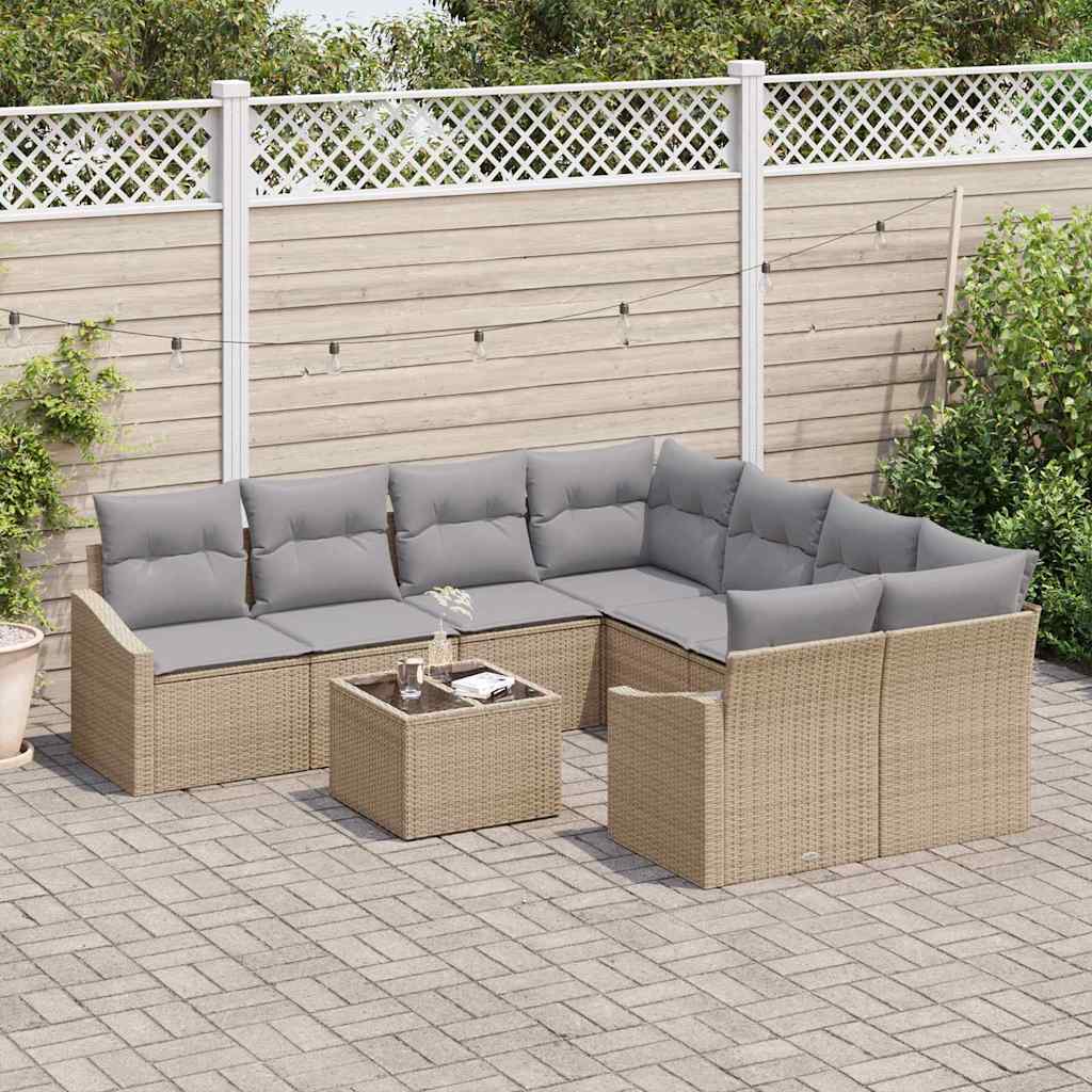 Set Divano da Giardino con cuscino 9 pcs Beige e Grigio Chiaro