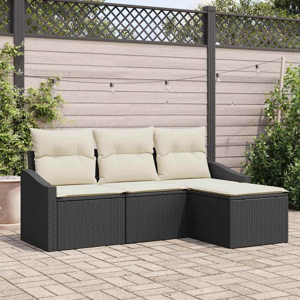 Set Divano da Giardino 4 pcs Nero Poly Rattan