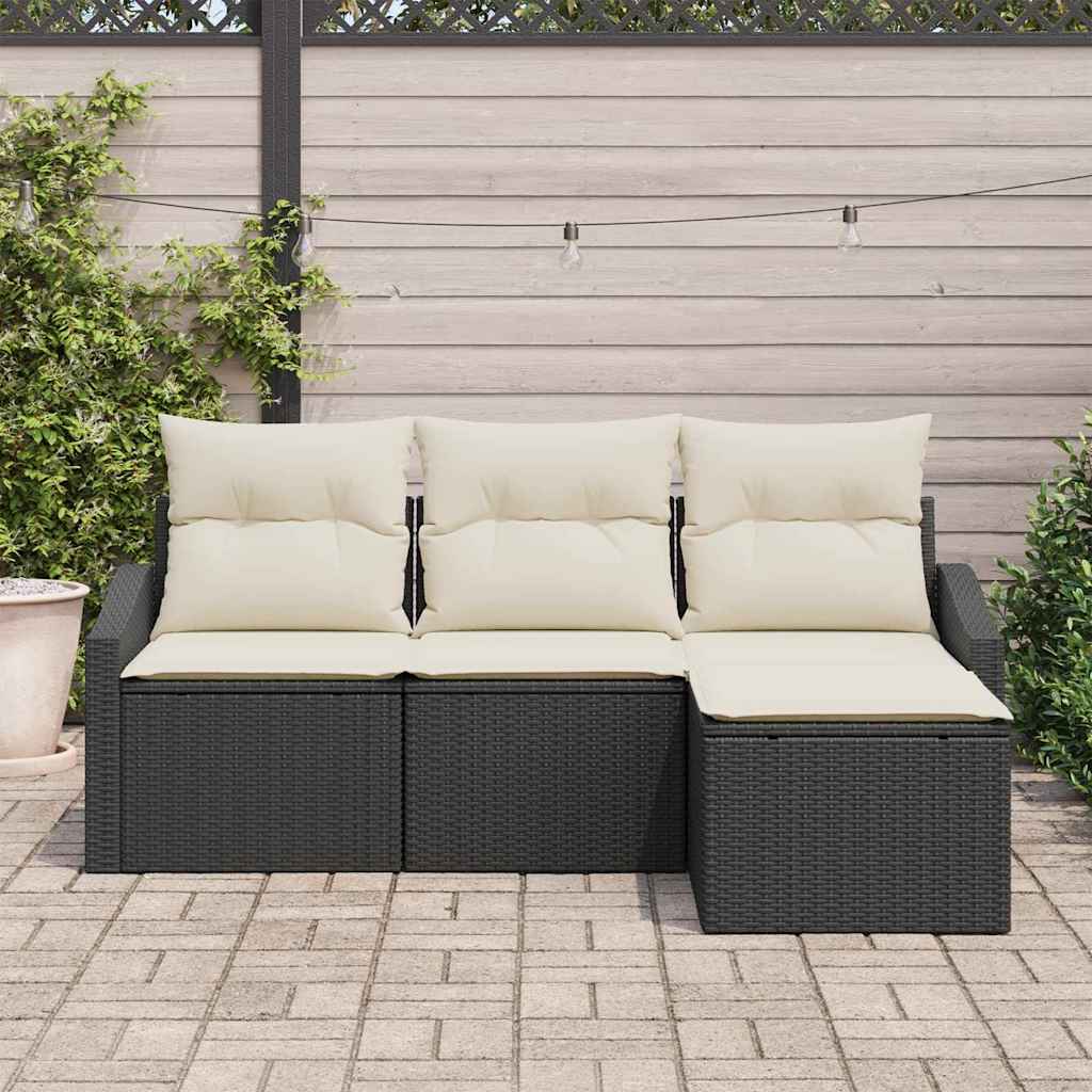 Set Divano da Giardino 4 pcs Nero Poly Rattan