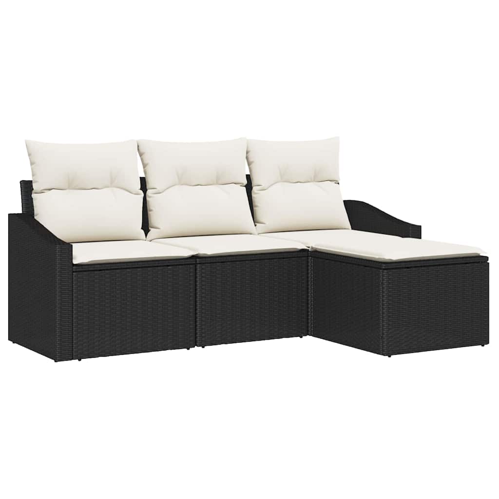 Set Divano da Giardino 4 pcs Nero Poly Rattan