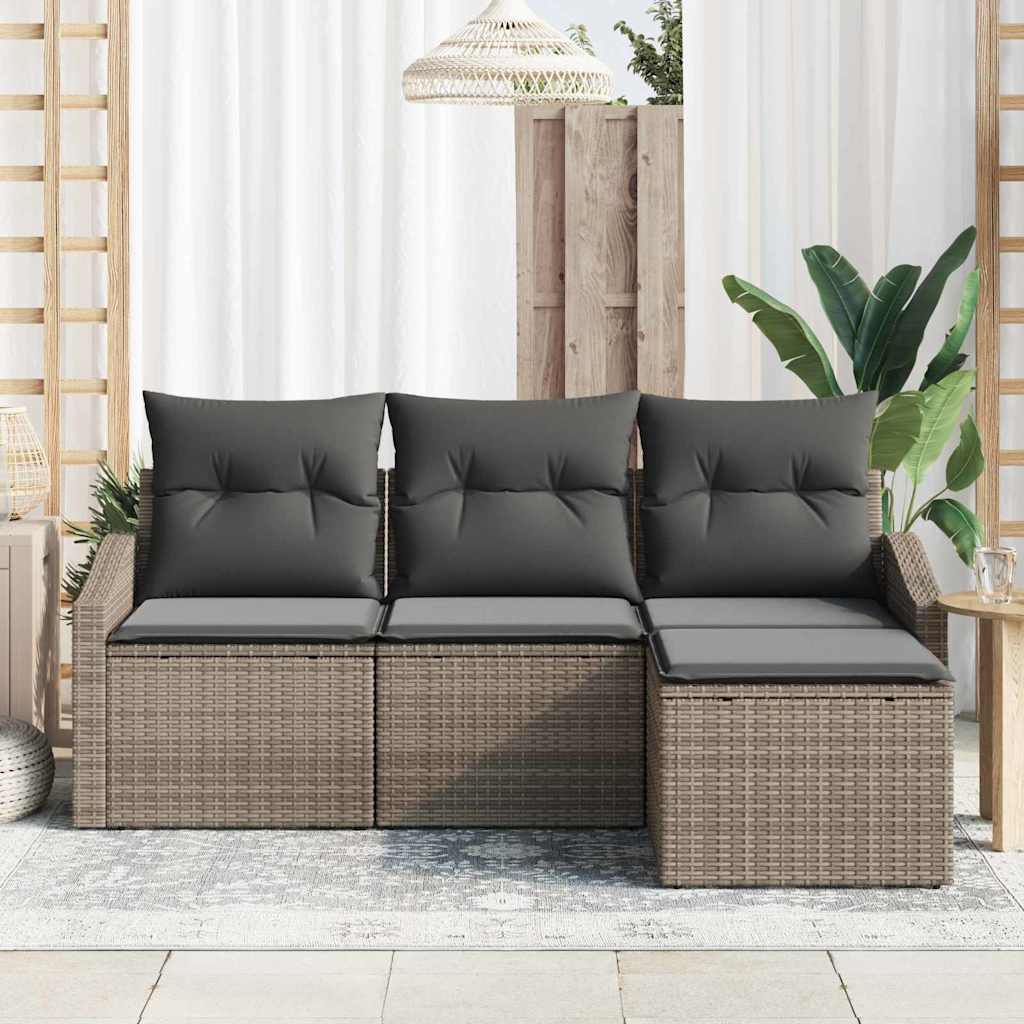 Set Divano da Giardino 4 pcs Grigio Poly Rattan