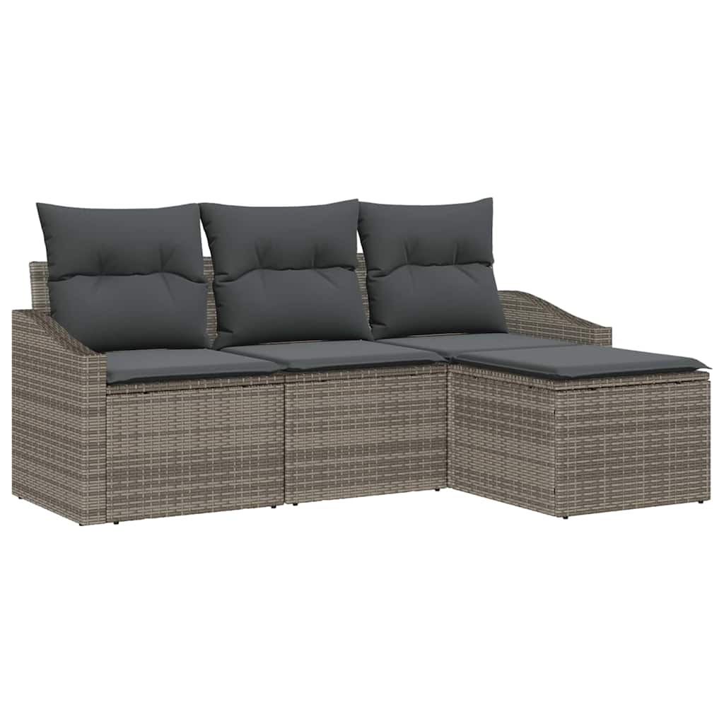 Set Divano da Giardino 4 pcs Grigio Poly Rattan