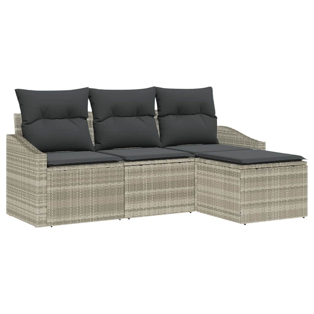Set Divano da Giardino 4 pcs Grigio chiaro Poly Rattan