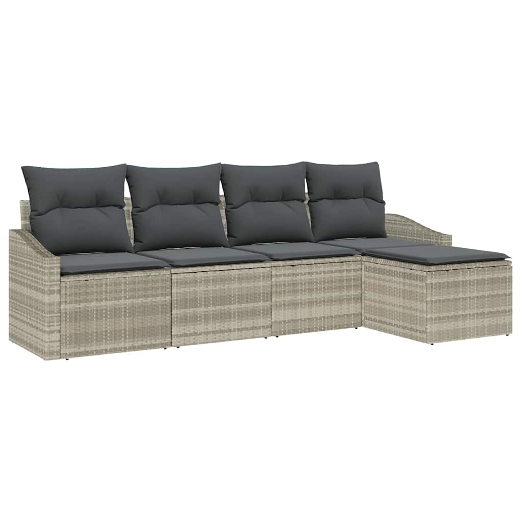 Set Divano da Giardino 5 pcs Grigio chiaro Poly Rattan