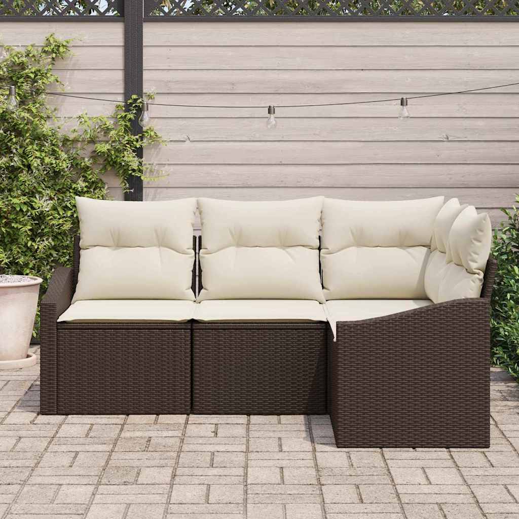 Set Divano da Giardino 4 pcs Marrone Poly Rattan