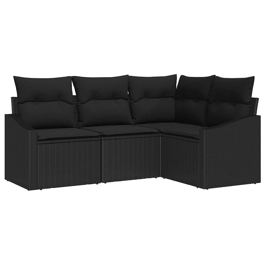 Set Divano da Giardino 4 pcs Nero Poly Rattan
