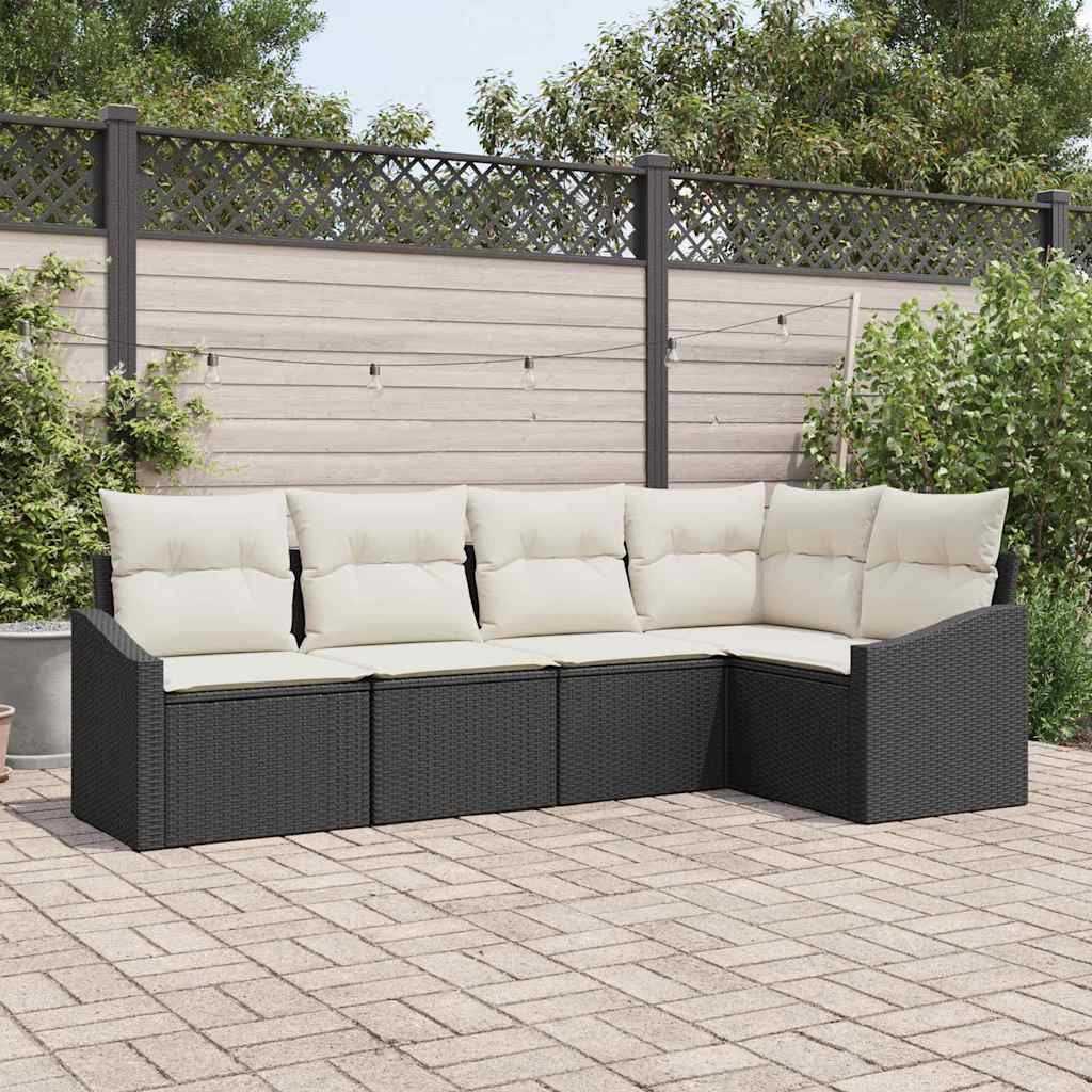 Set Divano da Giardino 5 pcs Nero Poly Rattan