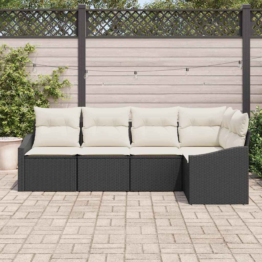 Set Divano da Giardino 5 pcs Nero Poly Rattan