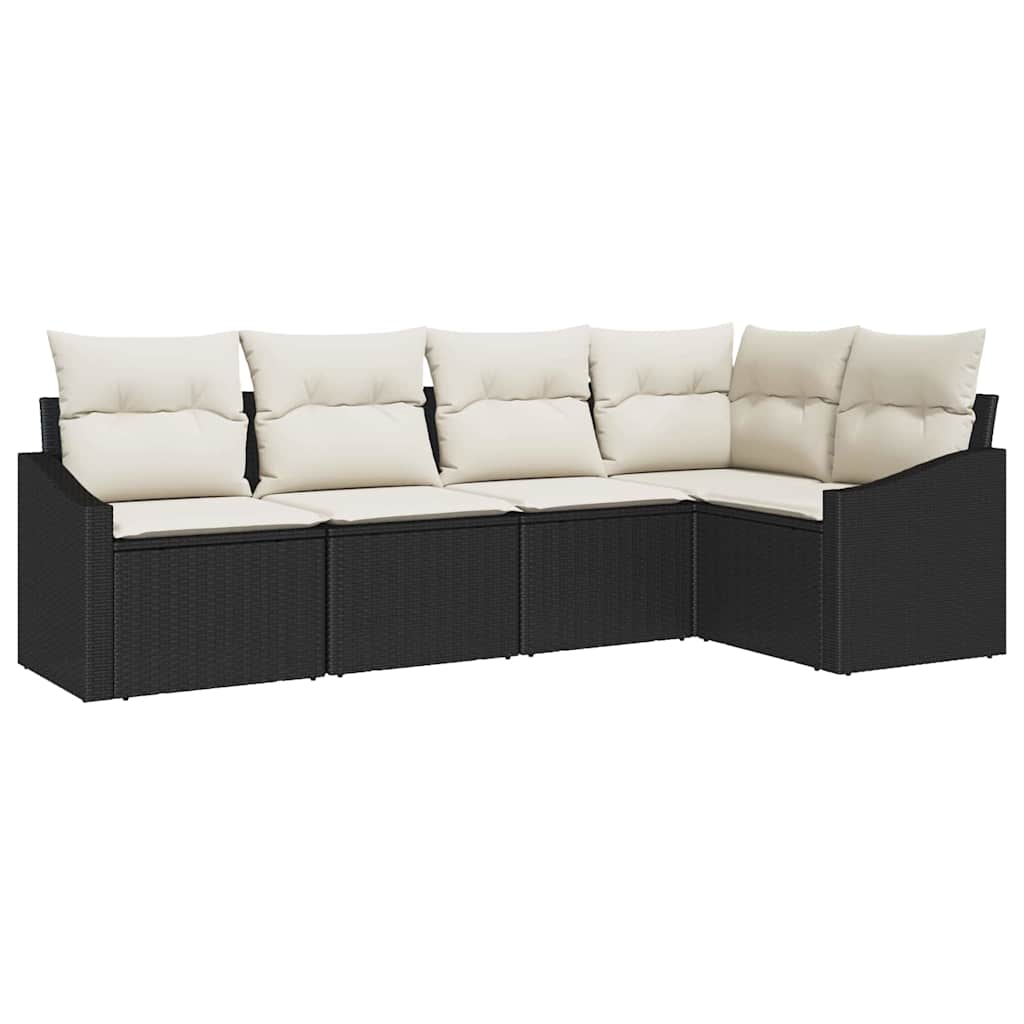 Set Divano da Giardino 5 pcs Nero Poly Rattan