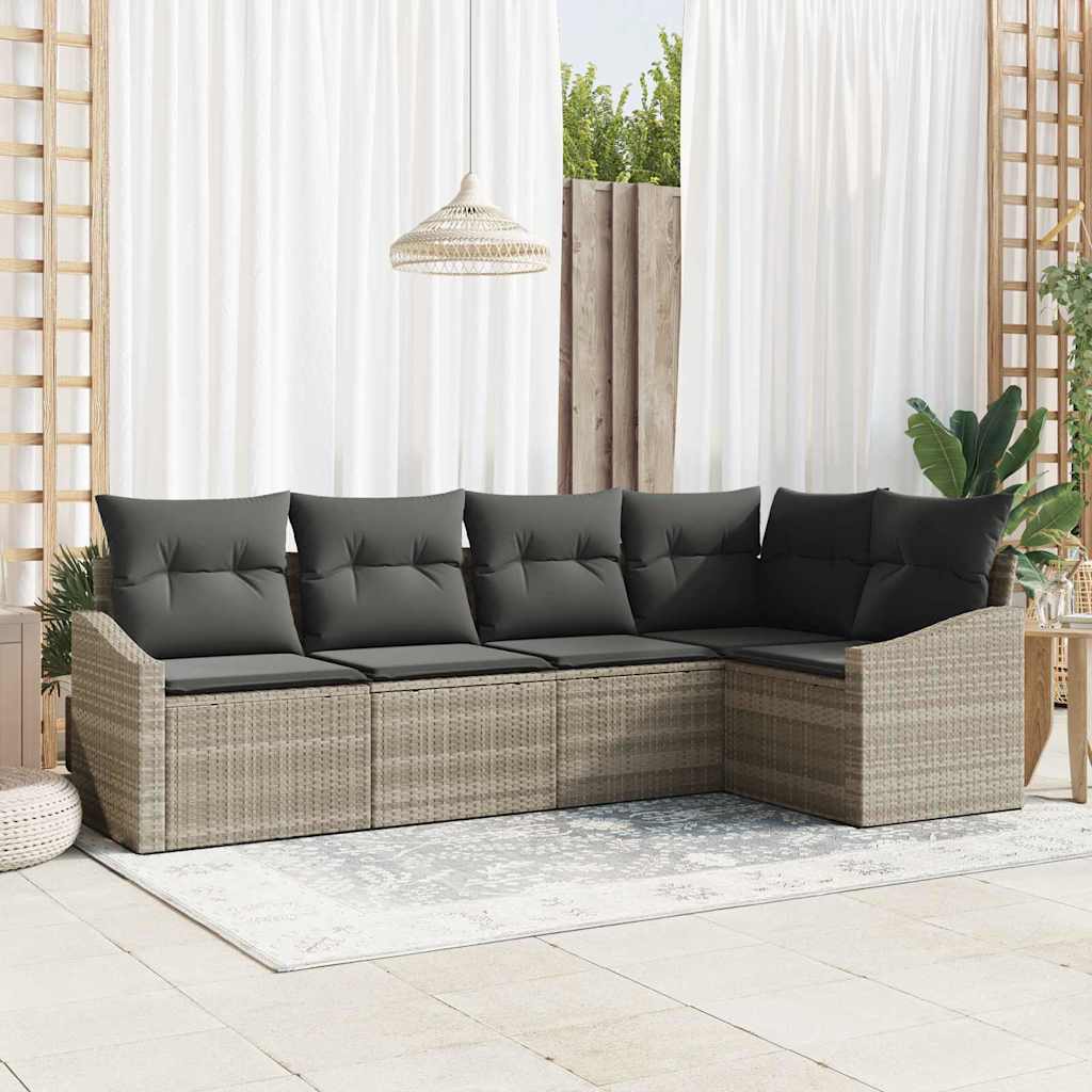 Set Divano da Giardino 5 pcs Grigio chiaro Poly Rattan