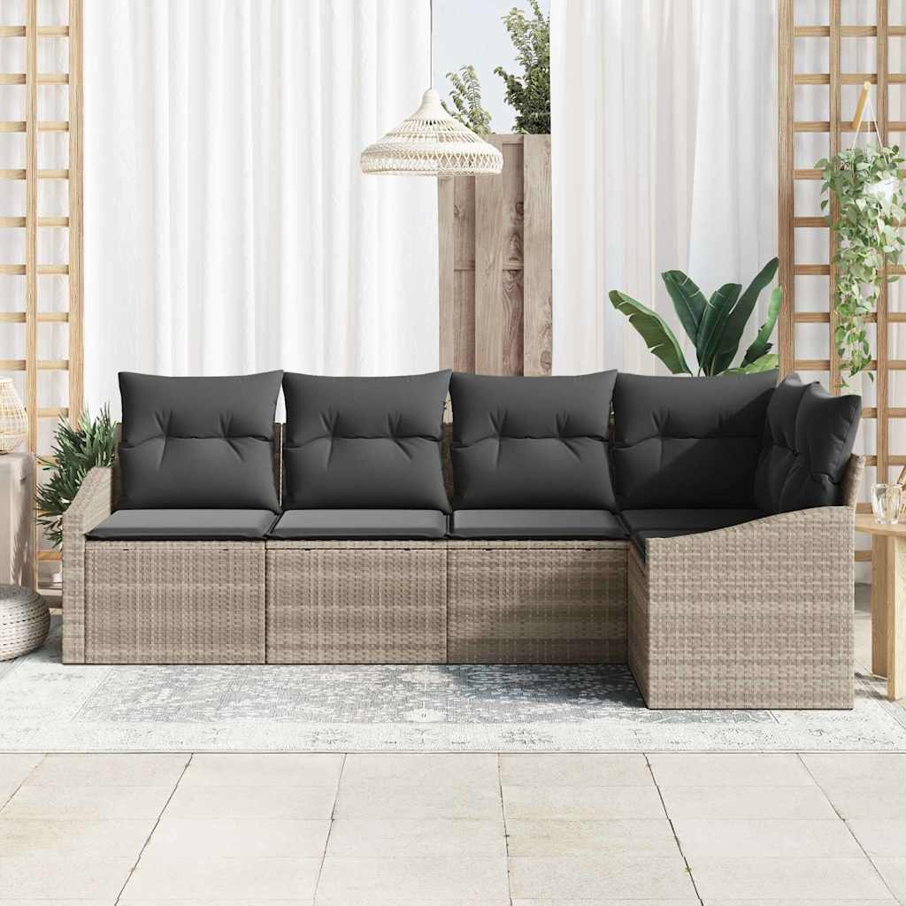 Set Divano da Giardino 5 pcs Grigio chiaro Poly Rattan